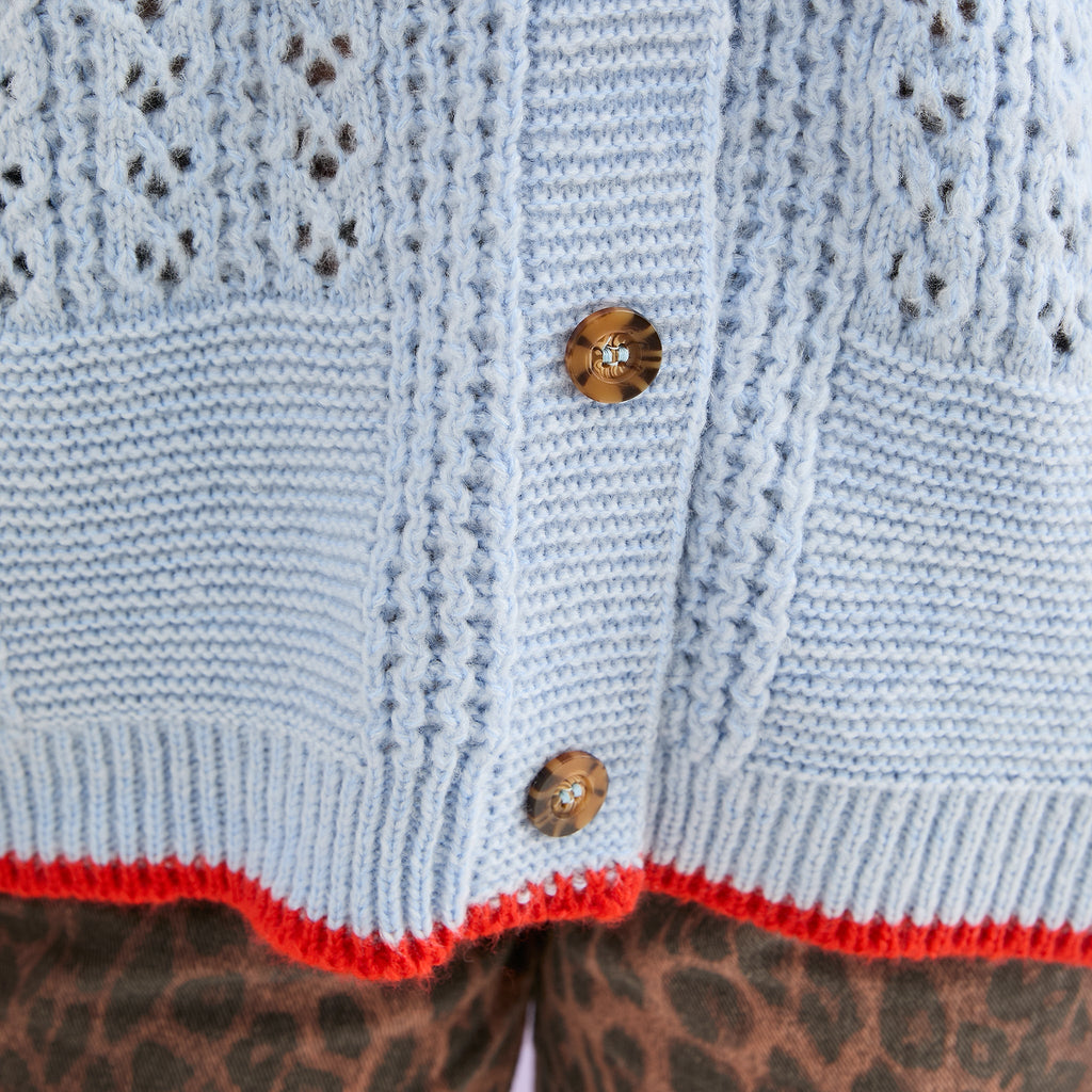 Brigit Pointelle Stitch Balloon Sleeve Cardigan - Blue - Cara & The Sky
