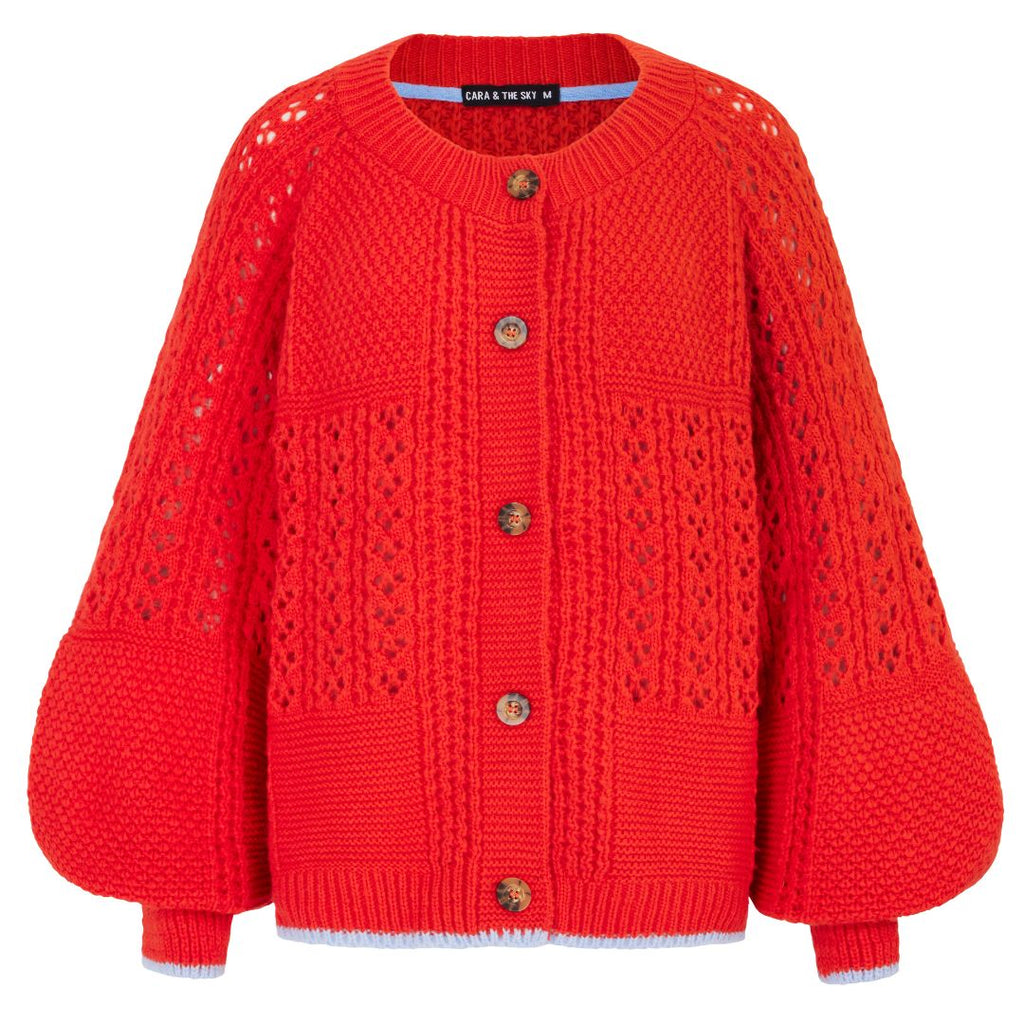 Brigit Pointelle Stitch Balloon Sleeve Cardigan - Orange - Cara & The Sky