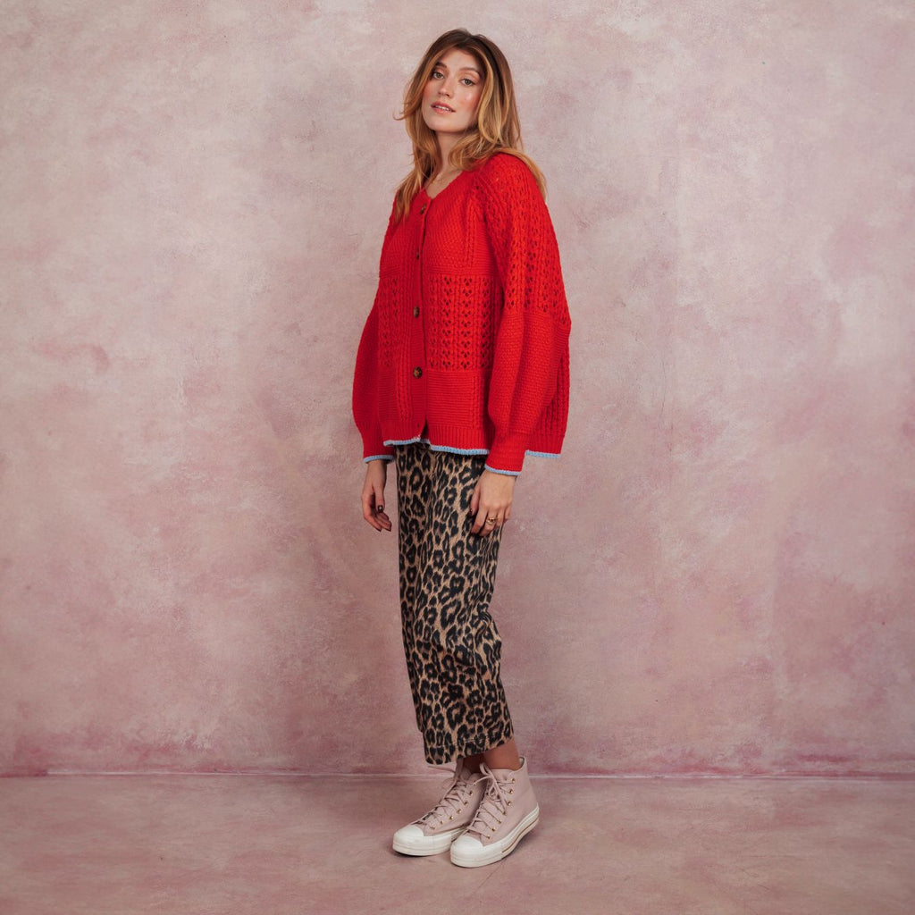 Brigit Pointelle Stitch Balloon Sleeve Cardigan - Orange - Cara & The Sky
