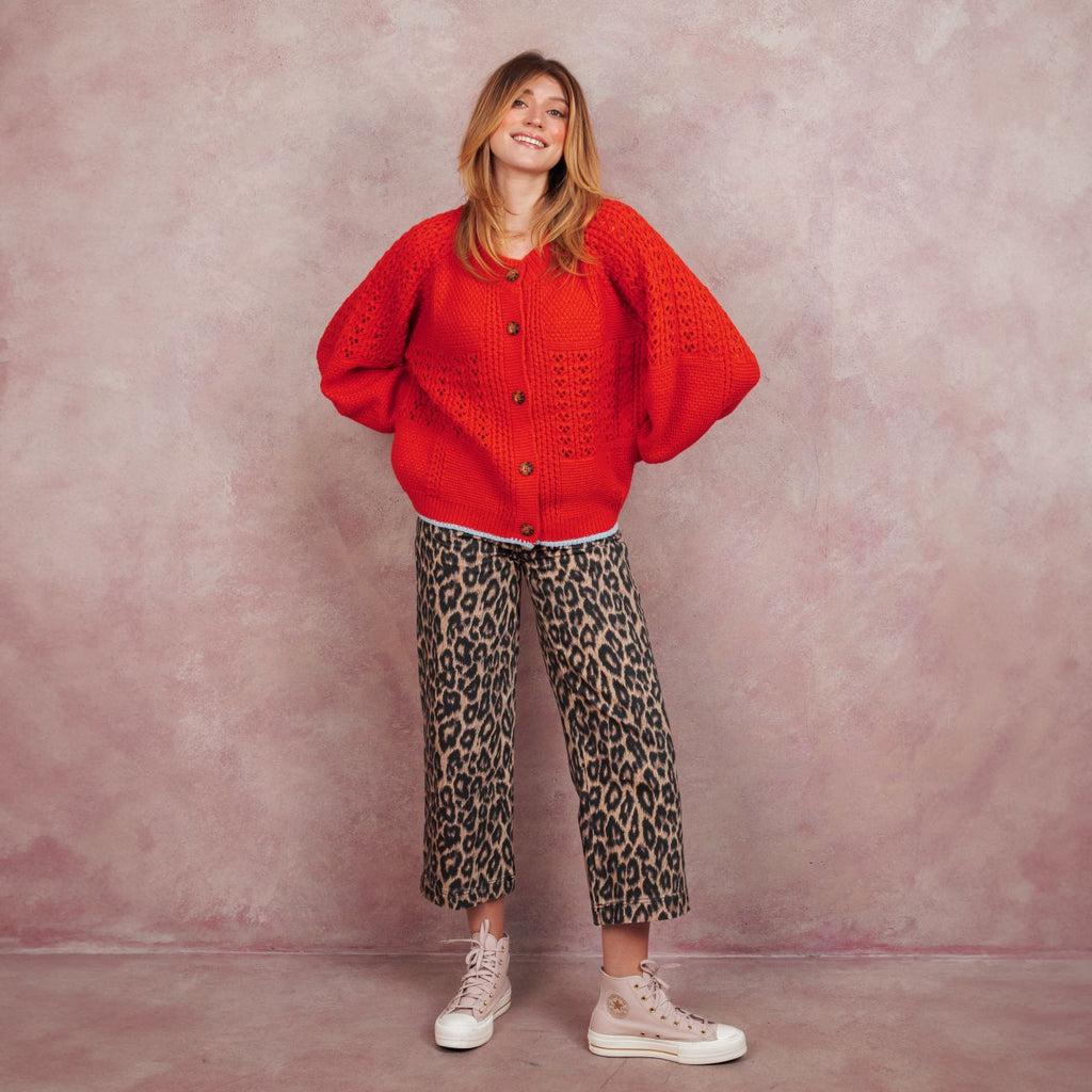 Brigit Pointelle Stitch Balloon Sleeve Cardigan - Orange - Cara & The Sky