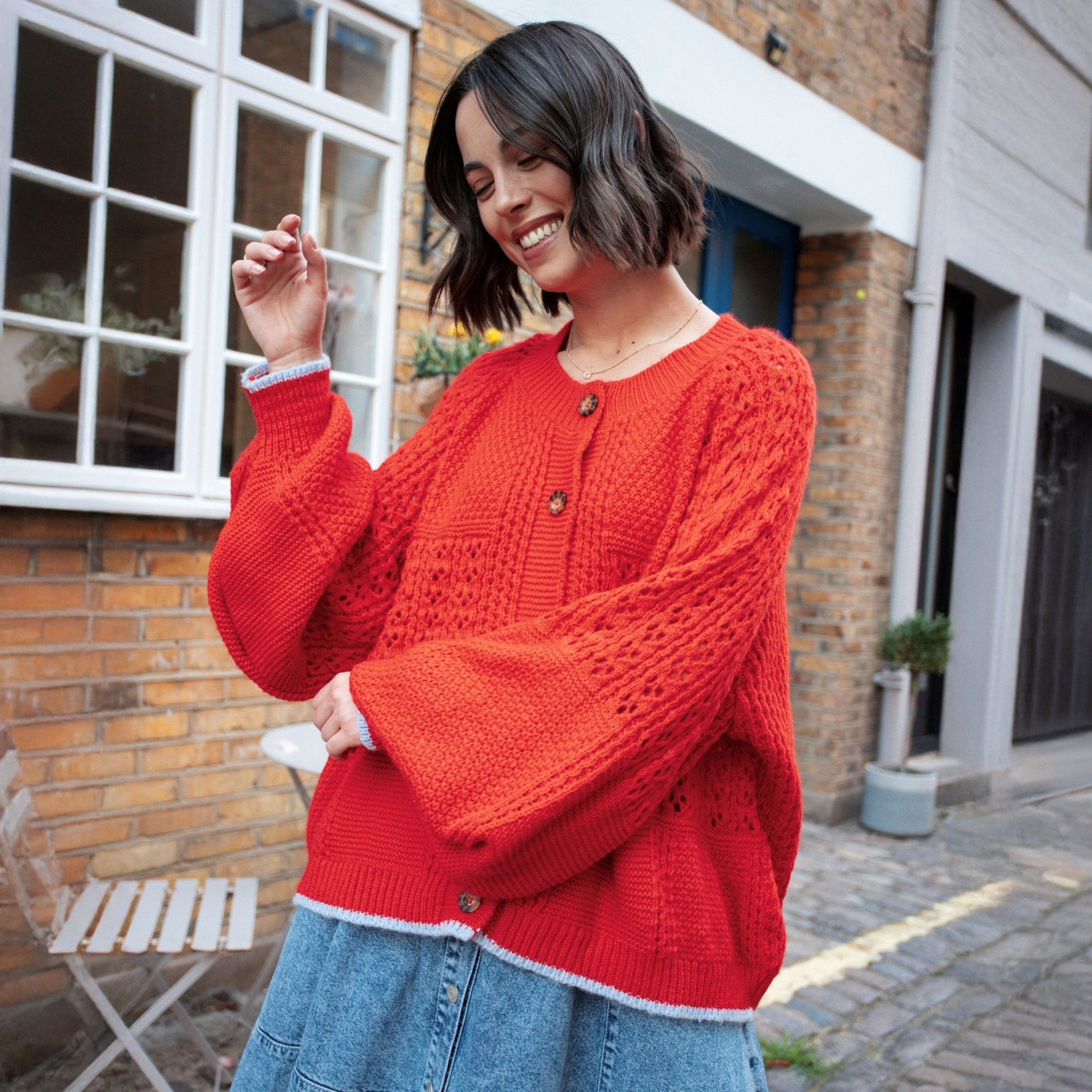 Brigit Pointelle Stitch Balloon Sleeve Cardigan