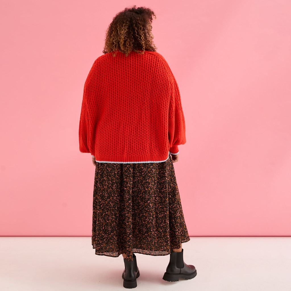 Brigit Pointelle Stitch Balloon Sleeve Cardigan - Orange - Cara & The Sky