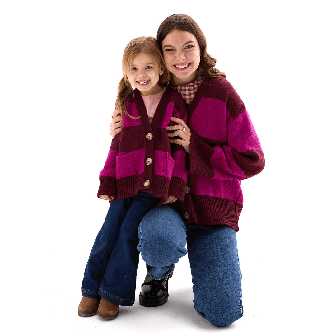 Candice & Matching Cardigan Set Burgundy & Fuchsia Pink