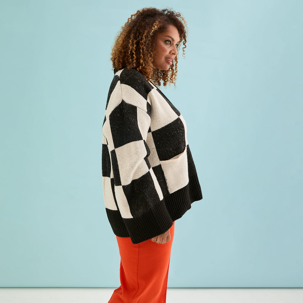 Candice Checked Oversized Chunky Cardigan - Black & White - Cara & The Sky