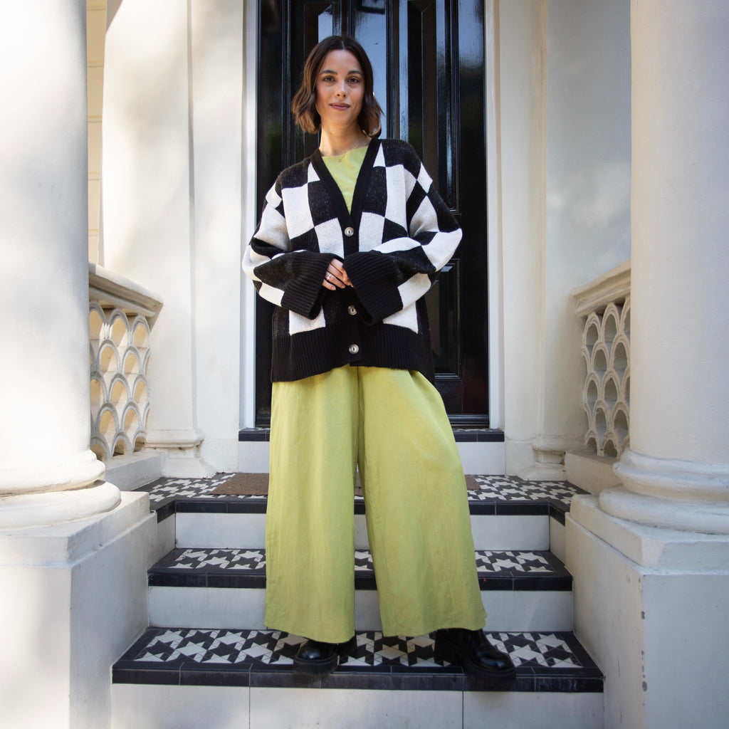 Candice Checked Oversized Chunky Cardigan - Black & White - Cara & The Sky