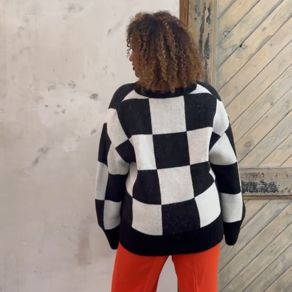 Candice Checked Oversized Chunky Cardigan - Black & White - Cara & The Sky