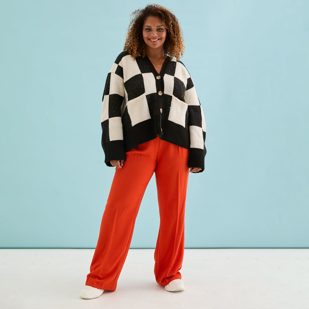 Candice Checked Oversized Chunky Cardigan - Black & White - Cara & The Sky