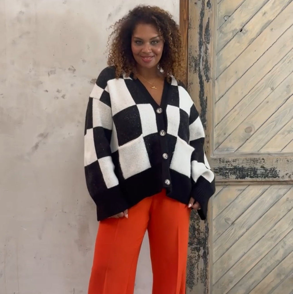 Candice Checked Oversized Chunky Cardigan - Black & White - Cara & The Sky