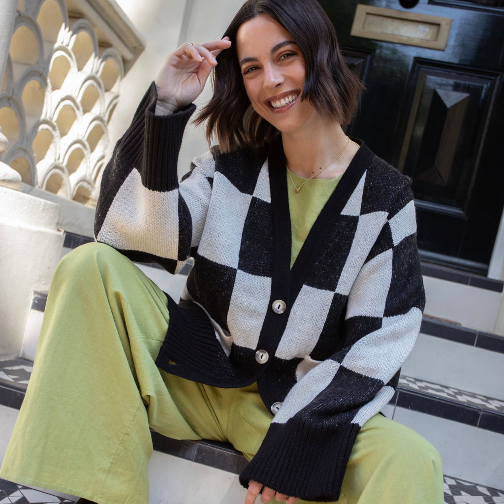 Candice Checked Oversized Chunky Cardigan - Black & White - Cara & The Sky