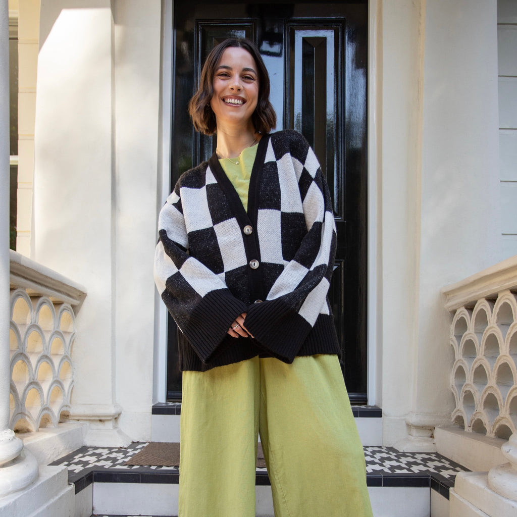 Candice Checked Oversized Chunky Cardigan - Black & White - Cara & The Sky