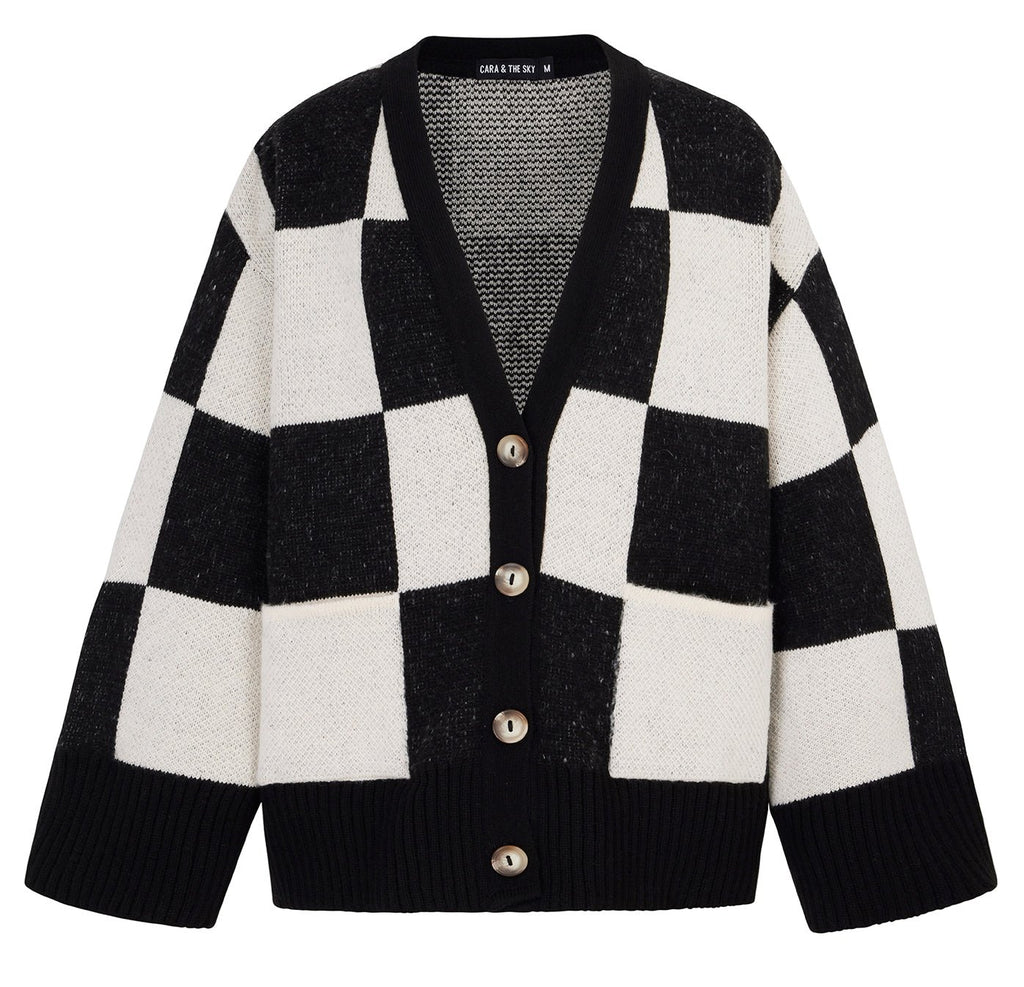 Candice Checked Oversized Chunky Cardigan - Black & White - Cara & The Sky
