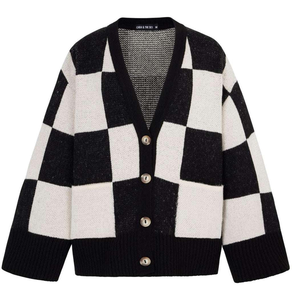 Candice Checked Oversized Chunky Cardigan - Black & White - Cara & The Sky