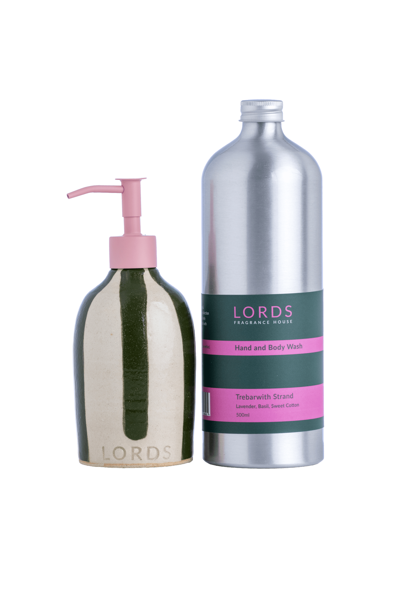 Ceramic Stripe Soap Holder & 1 Litre Refill Set