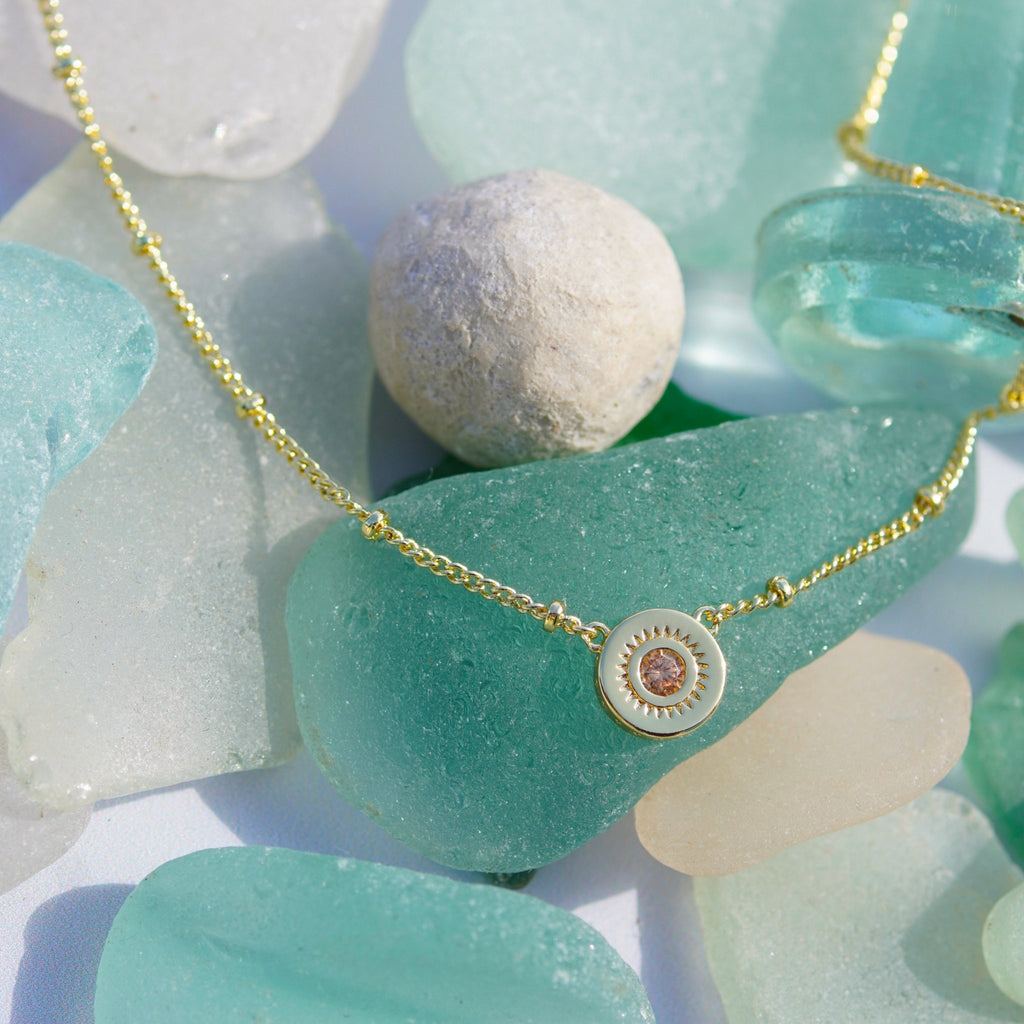 Champagne Jewelled Charm Necklace - Cara & The Sky