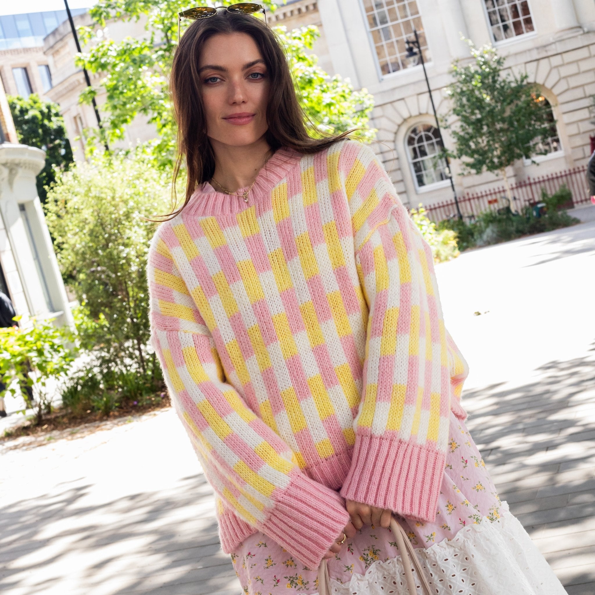 Charlotte Geometric Pattern Wide Sleeve Knit Jumper