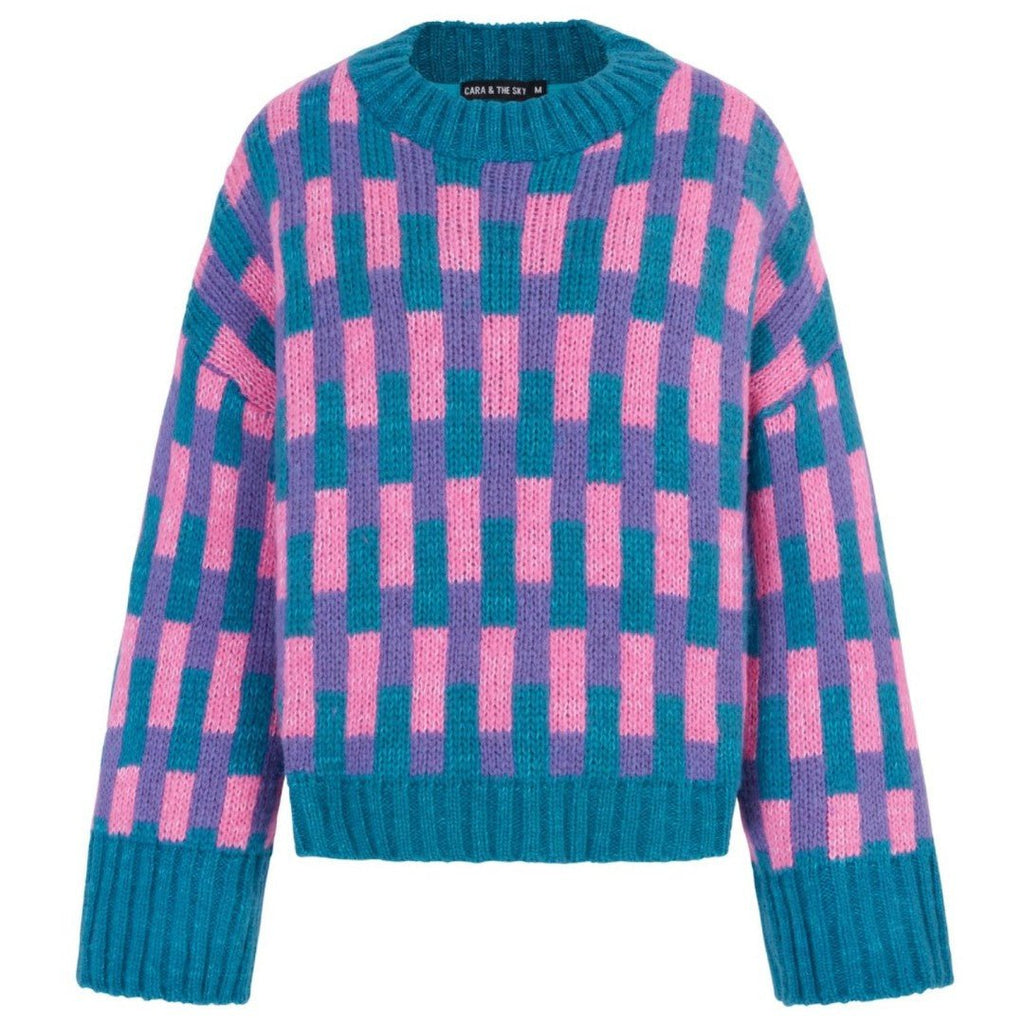 Charlotte Geometric Pattern Wide Sleeve Knit Jumper - Teal - Cara & The Sky