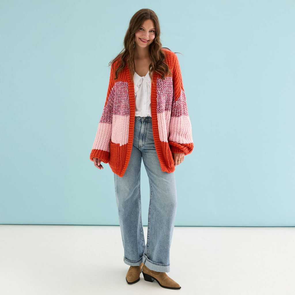 Janie Oversized Chunky Stripe Cardigan - Orange - Cara & The Sky