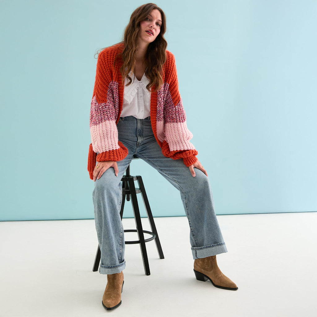 Janie Oversized Chunky Stripe Cardigan - Orange - Cara & The Sky