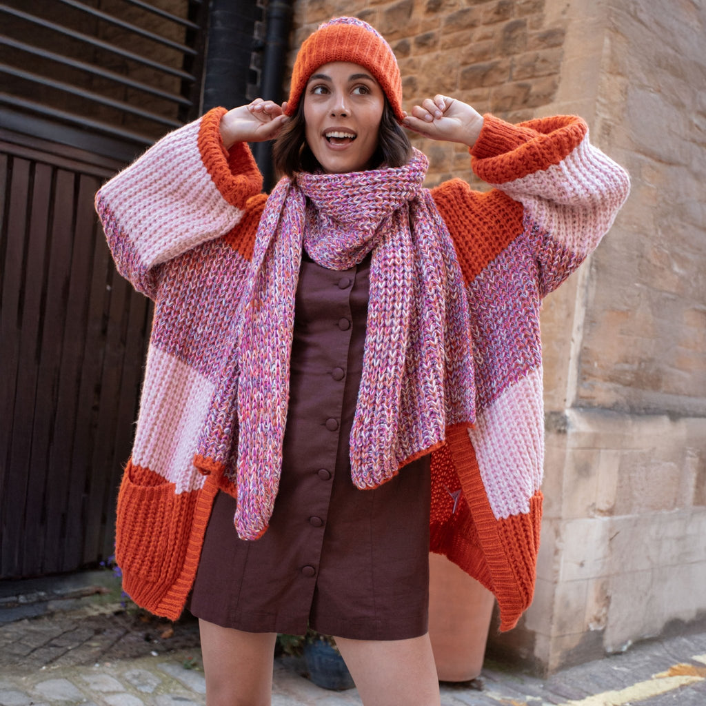 Janie Oversized Chunky Stripe Cardigan - Orange - Cara & The Sky