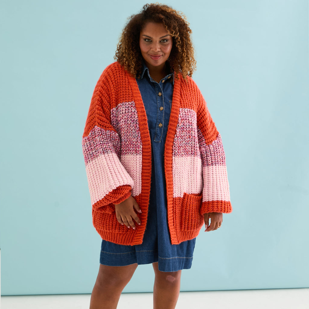 Janie Oversized Chunky Stripe Cardigan - Orange - Cara & The Sky