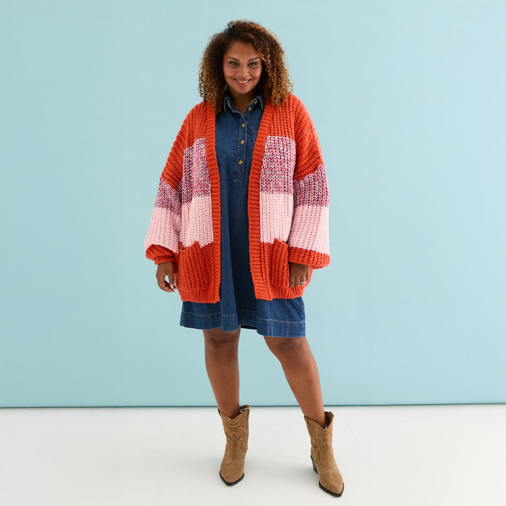 Janie Oversized Chunky Stripe Cardigan - Orange - Cara & The Sky