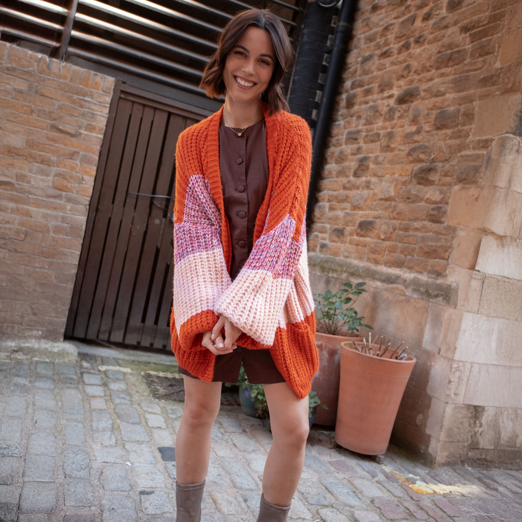 Janie Oversized Chunky Stripe Cardigan - Orange - Cara & The Sky