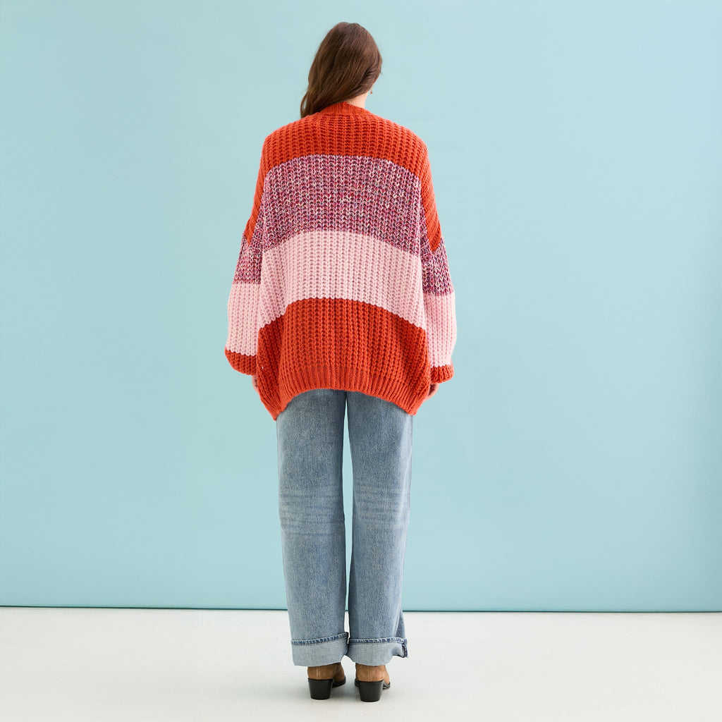 Janie Oversized Chunky Stripe Cardigan - Orange - Cara & The Sky