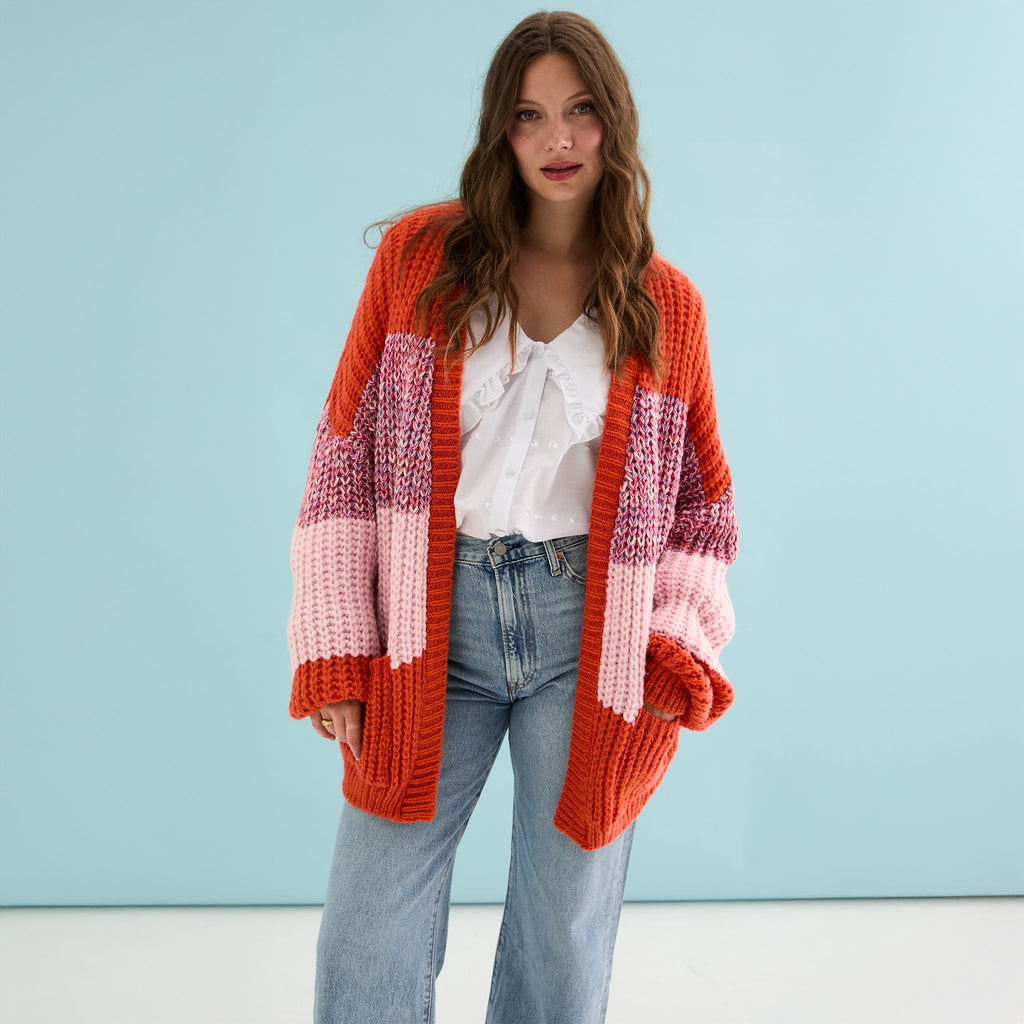 Janie Oversized Chunky Stripe Cardigan - Orange - Cara & The Sky