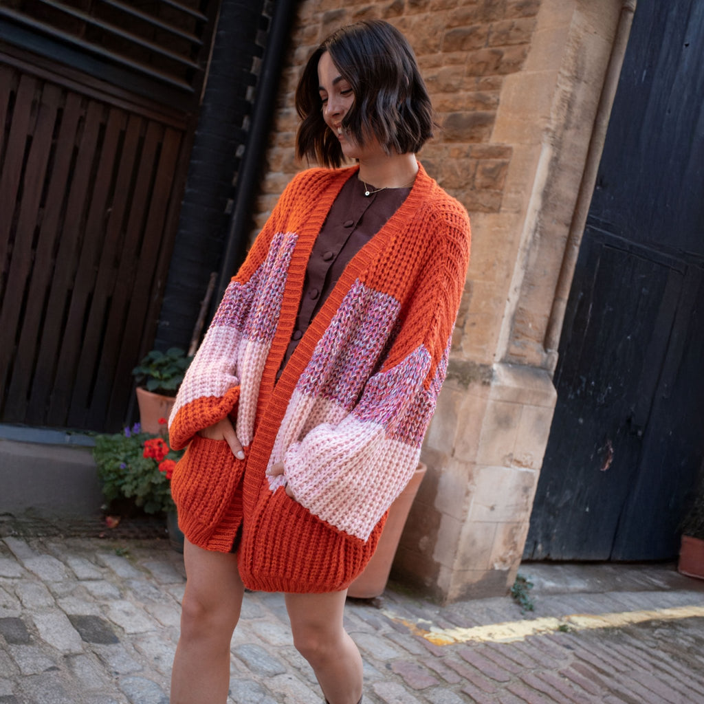Janie Oversized Chunky Stripe Cardigan - Orange - Cara & The Sky