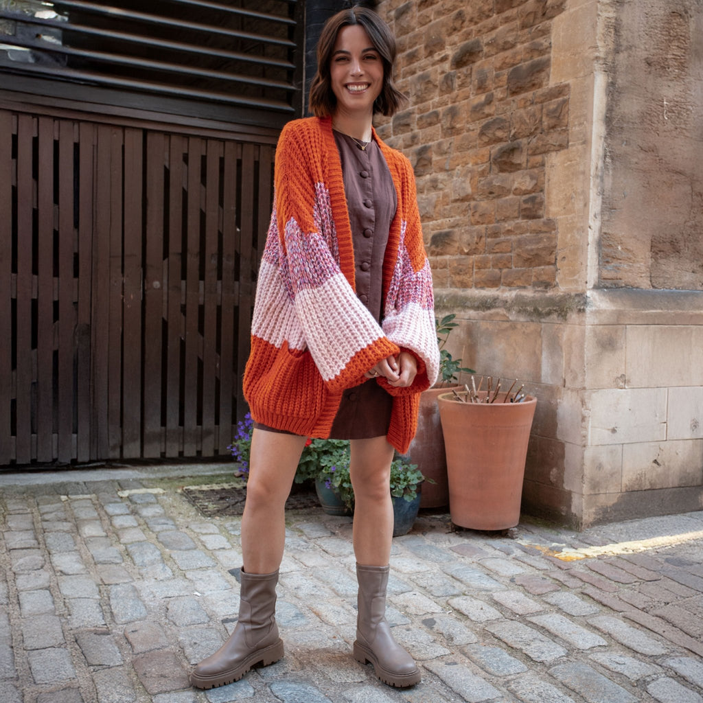 Janie Oversized Chunky Stripe Cardigan - Orange - Cara & The Sky