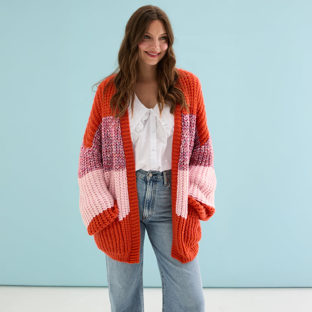 Janie Oversized Chunky Stripe Cardigan - Orange - Cara & The Sky