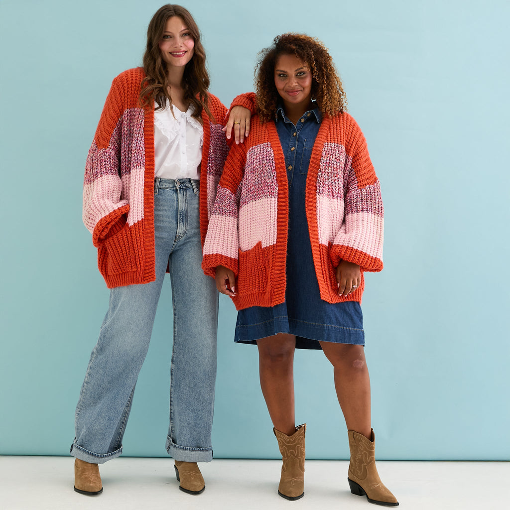 Janie Oversized Chunky Stripe Cardigan - Orange - Cara & The Sky