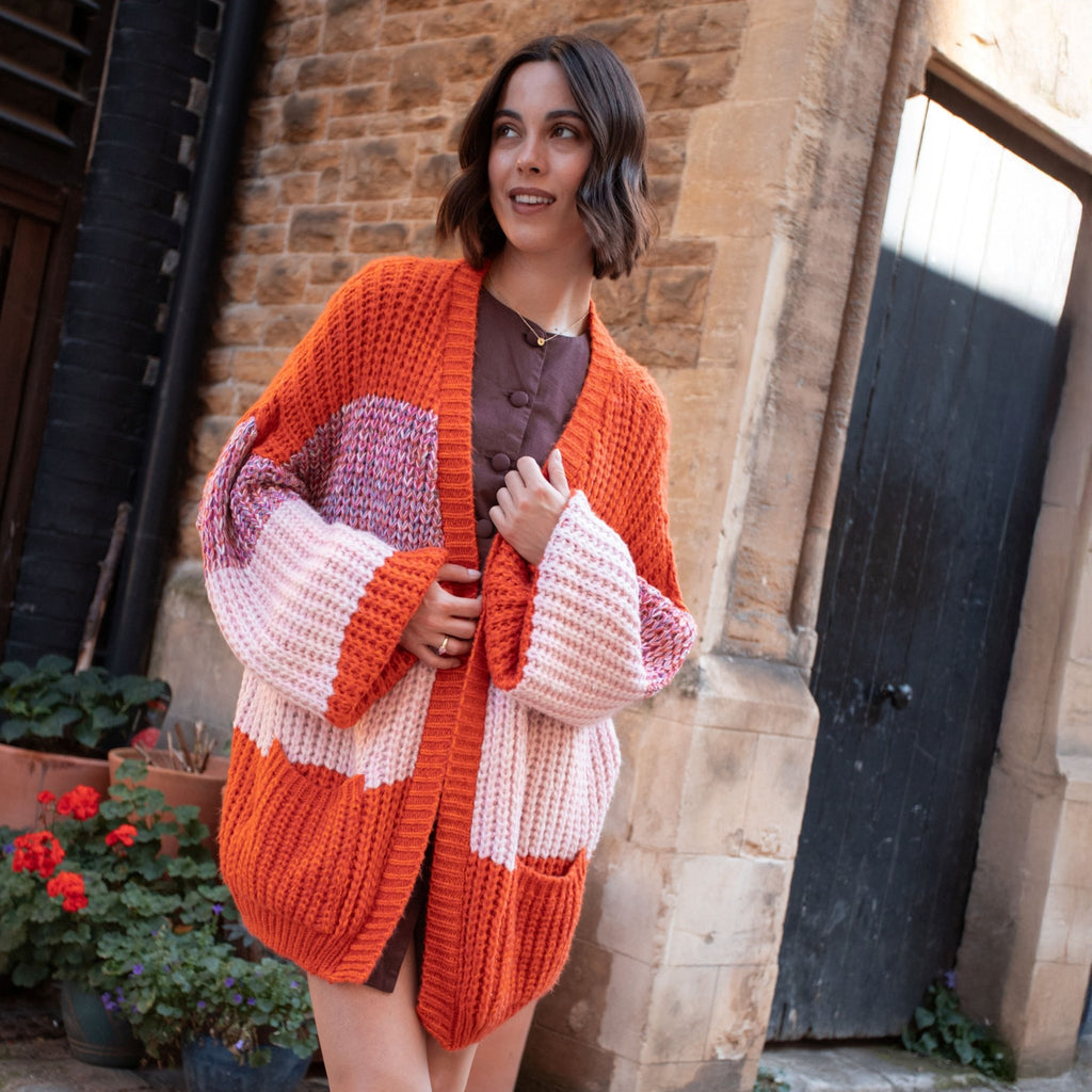 Janie Oversized Chunky Stripe Cardigan - Orange - Cara & The Sky