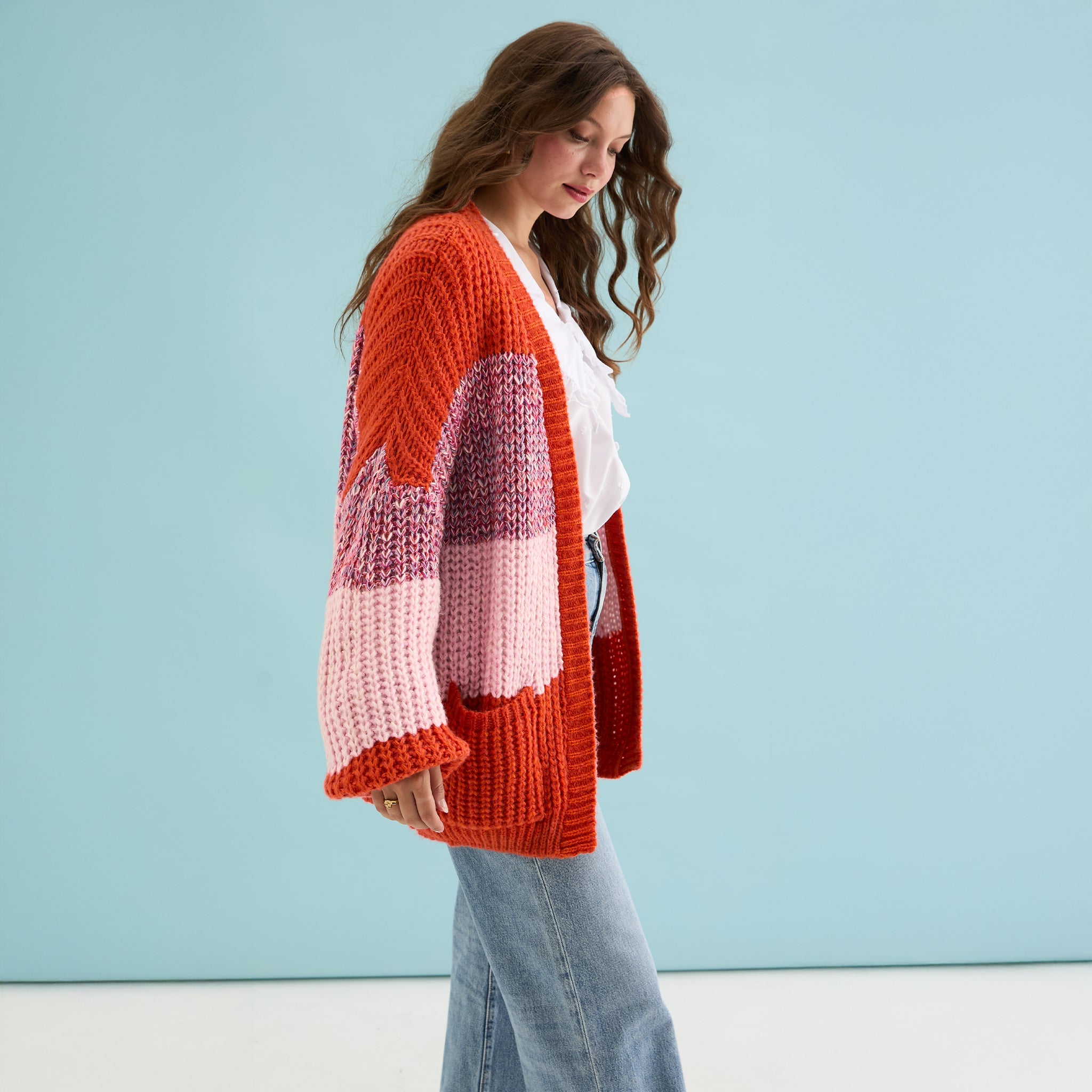 Janie Oversized Orange Stripe Chunky Cardigan | Cara & The Sky