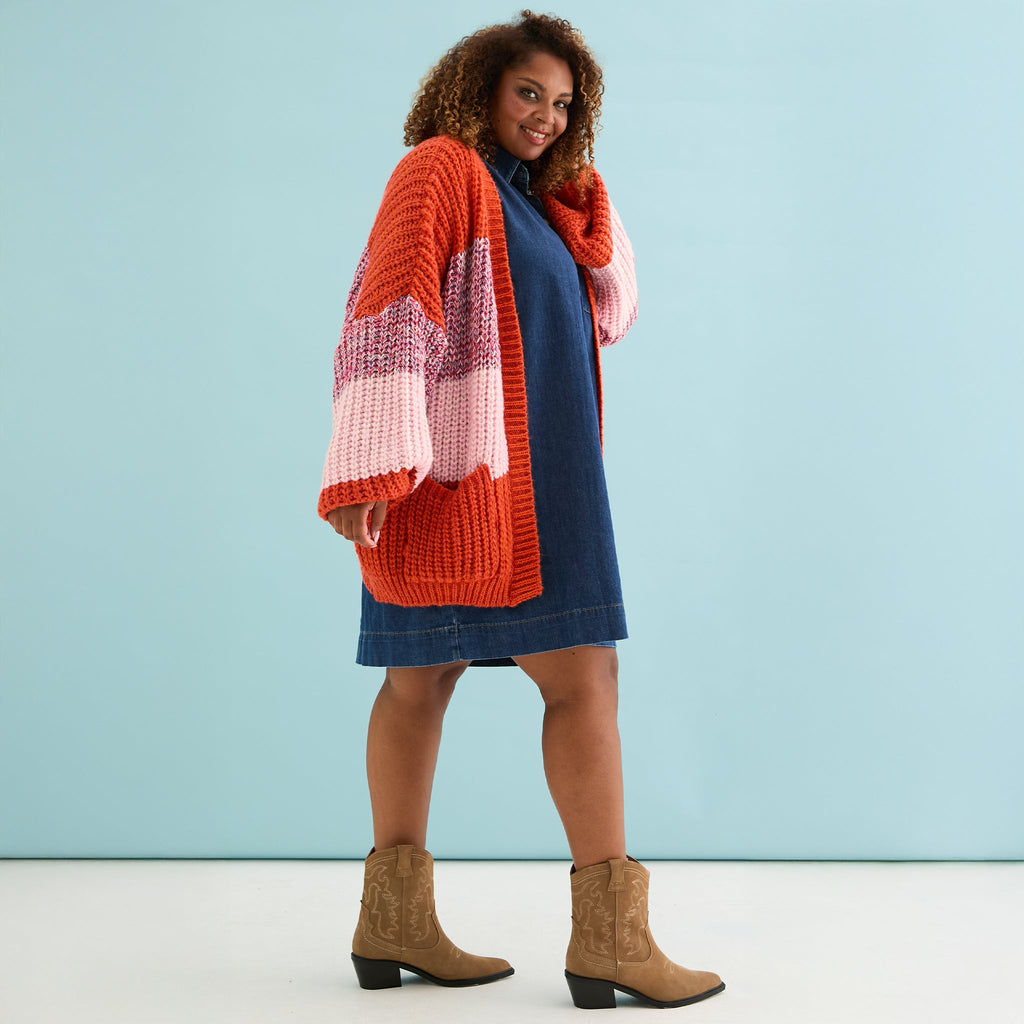 Janie Oversized Chunky Stripe Cardigan - Orange - Cara & The Sky