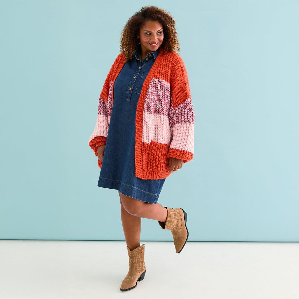 Janie Oversized Chunky Stripe Cardigan - Orange - Cara & The Sky