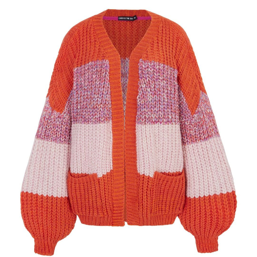 Janie Oversized Chunky Stripe Cardigan - Orange - Cara & The Sky