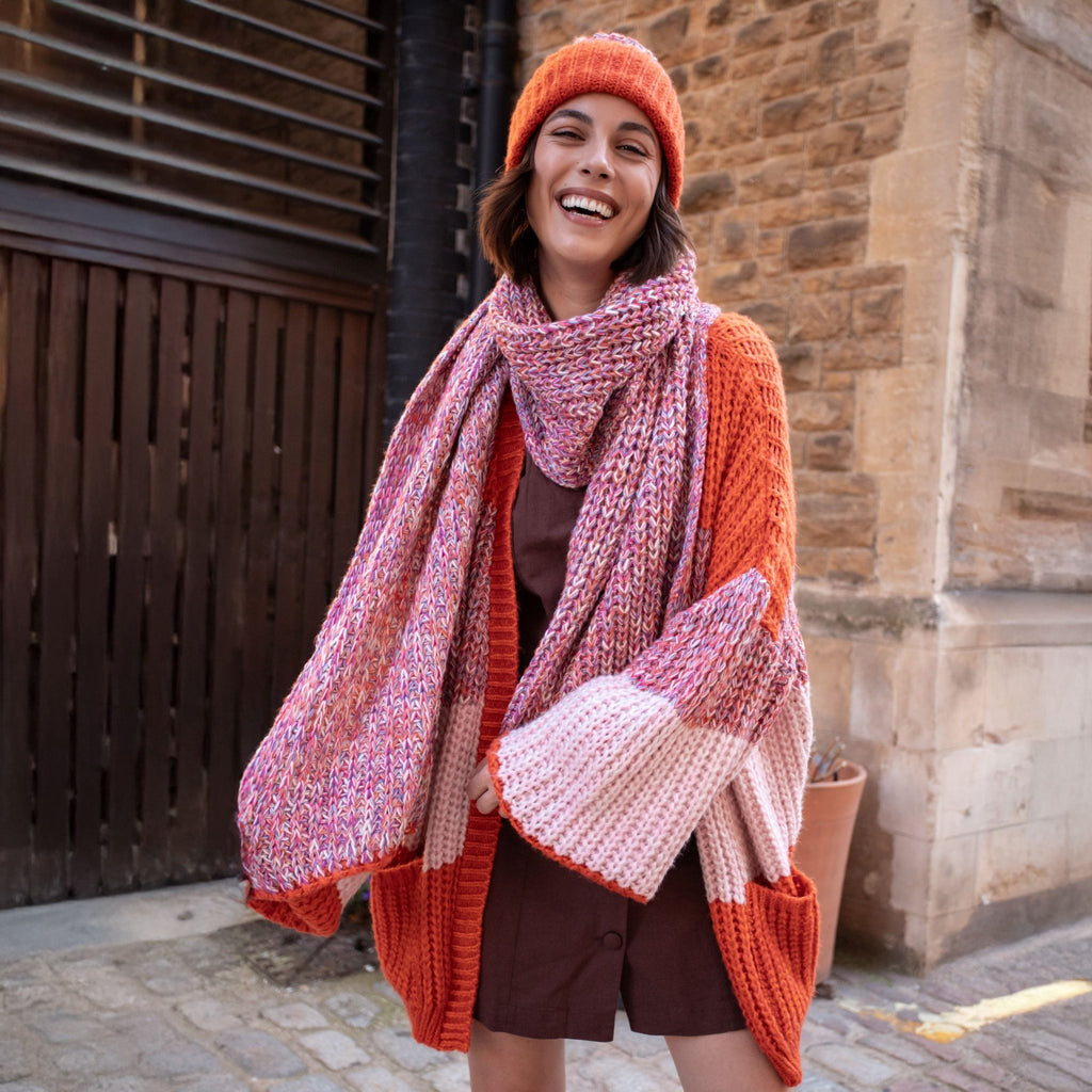 Janie Oversized Chunky Stripe Cardigan - Orange - Cara & The Sky