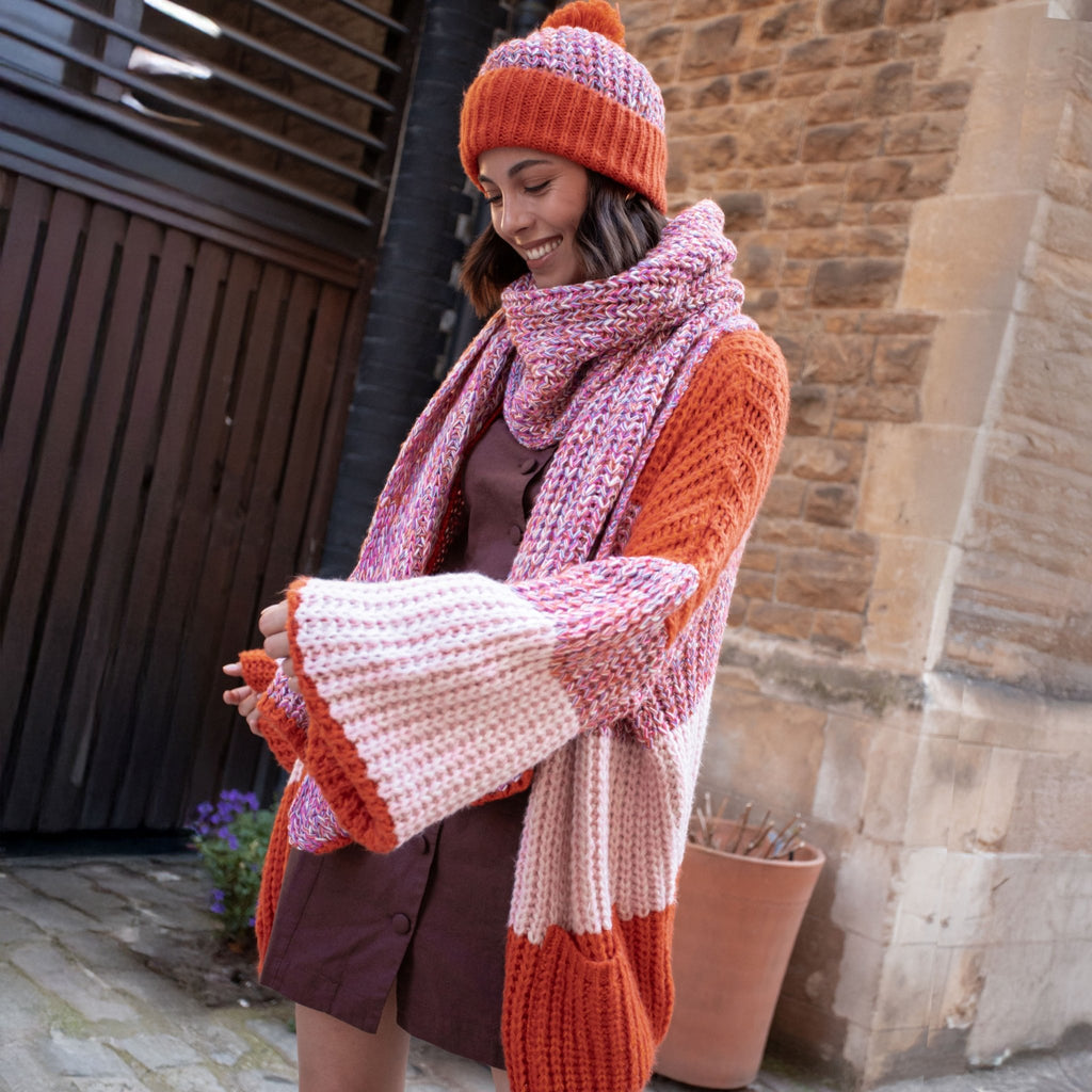 Janie Oversized Chunky Stripe Cardigan - Orange - Cara & The Sky
