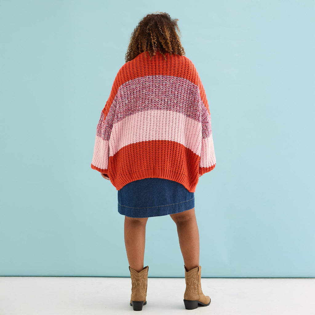 Janie Oversized Chunky Stripe Cardigan - Orange - Cara & The Sky