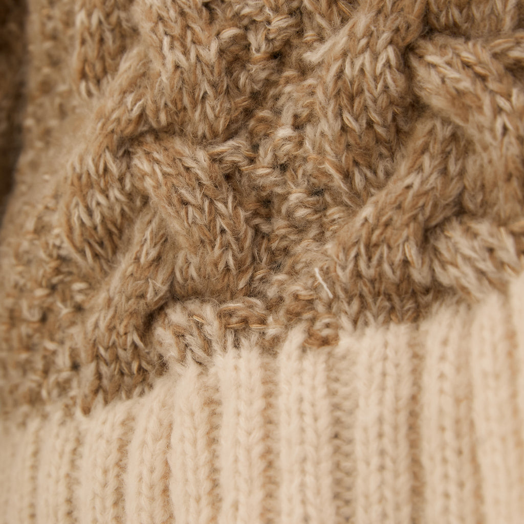 Jennie Cable High Neck Balloon Sleeve Jumper - Beige - Cara & The Sky