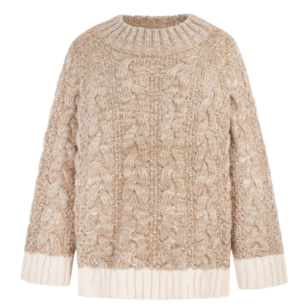 Jennie Cable High Neck Balloon Sleeve Jumper - Beige - Cara & The Sky