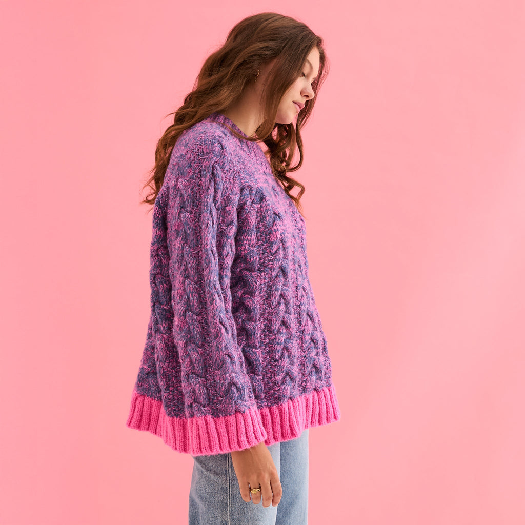 Jennie Cable High Neck Balloon Sleeve Jumper - Denim - Cara & The Sky