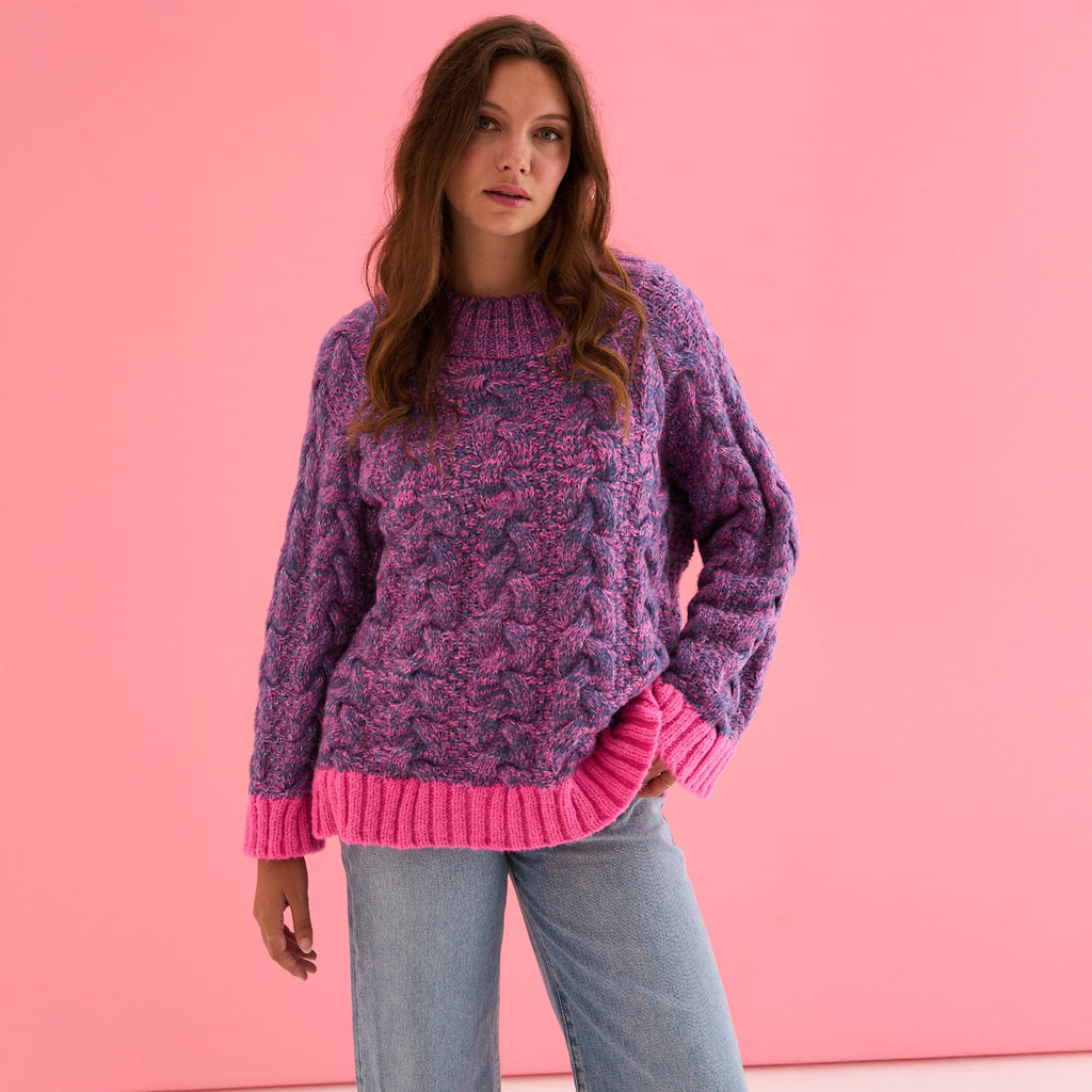 Jennie Cable High Neck Balloon Sleeve Jumper - Denim - Cara & The Sky
