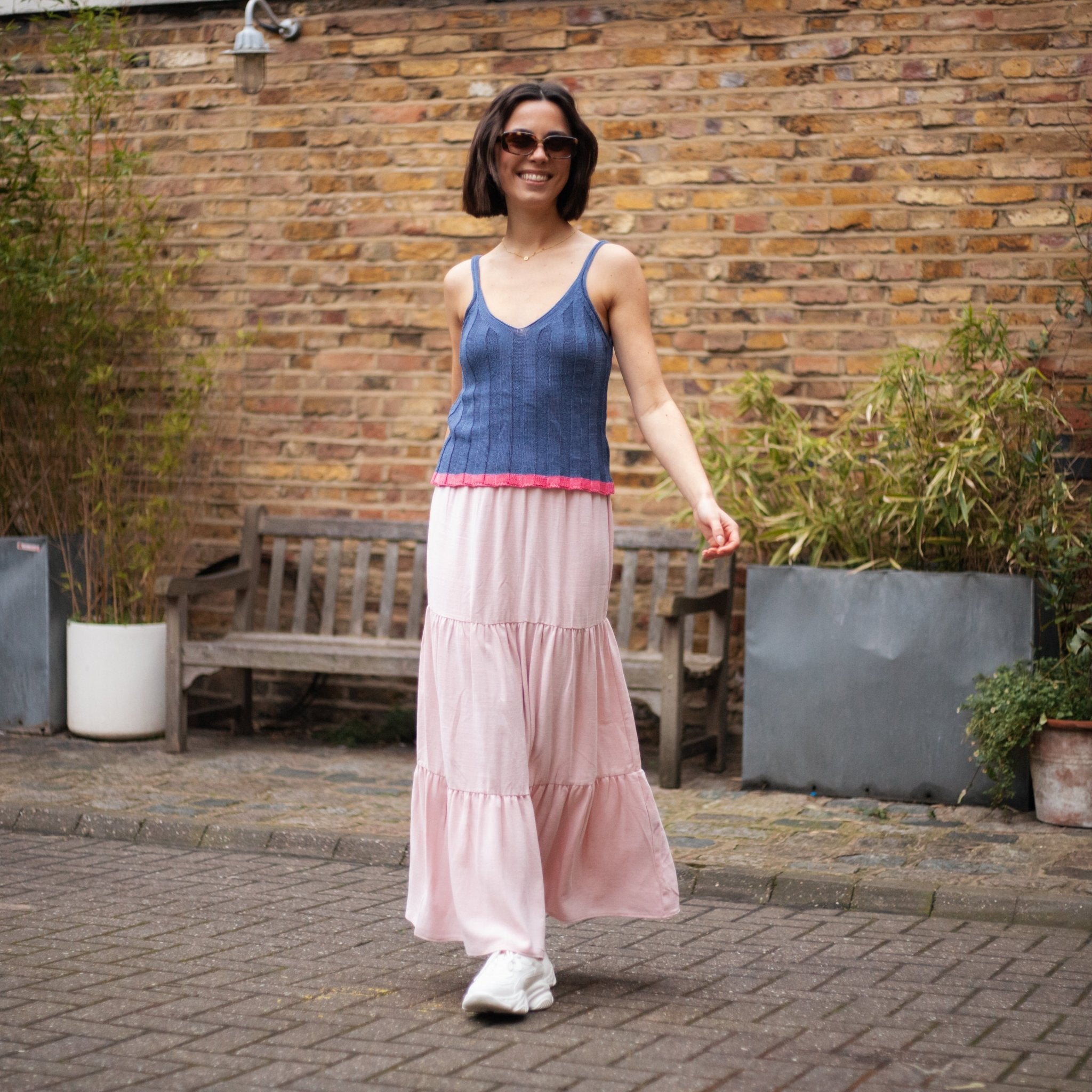 Jodie Ribbed Knitted Cami Vest Denim
