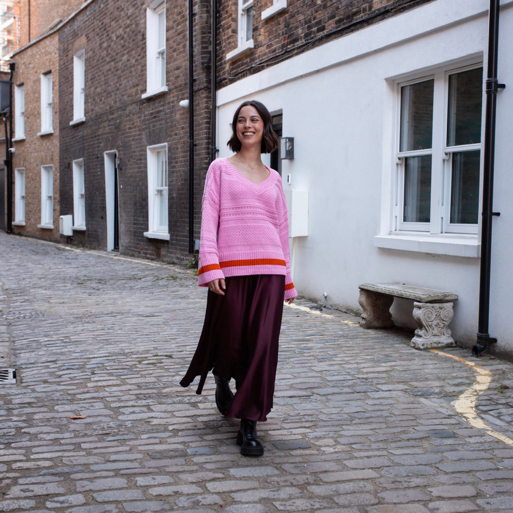 Judith Pointelle Stitch V Neck Jumper - Pink - Cara & The Sky