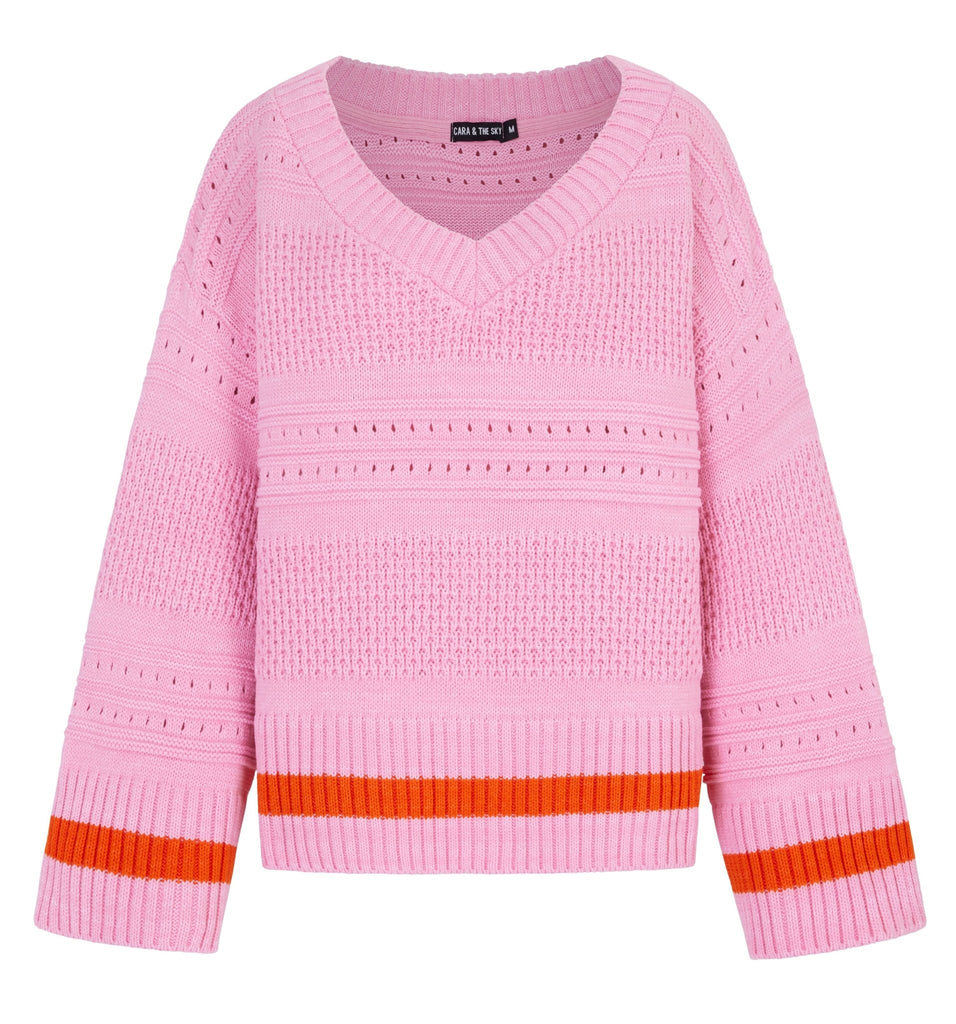 Judith Pointelle Stitch V Neck Jumper - Pink - Cara & The Sky
