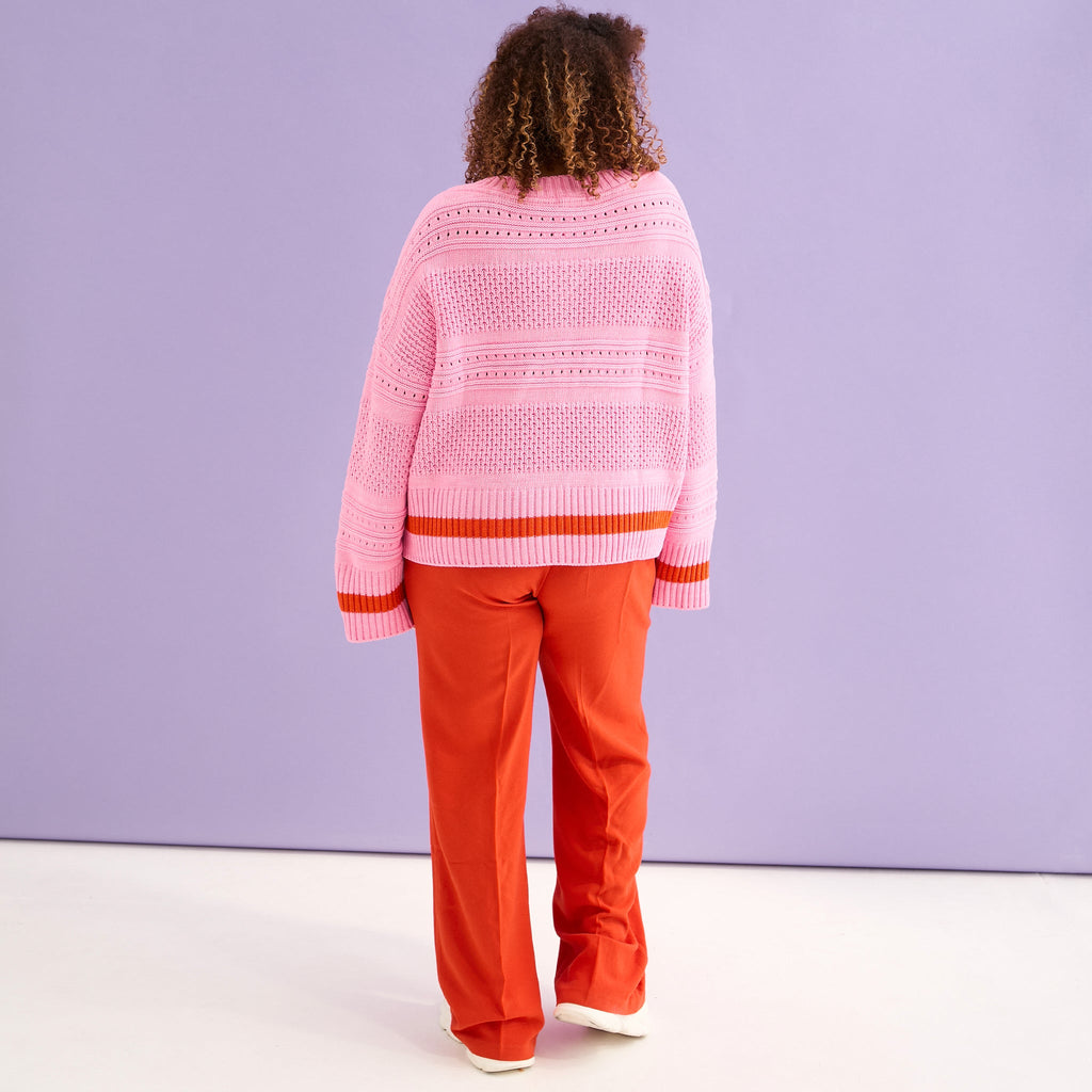 Judith Pointelle Stitch V Neck Jumper - Pink - Cara & The Sky