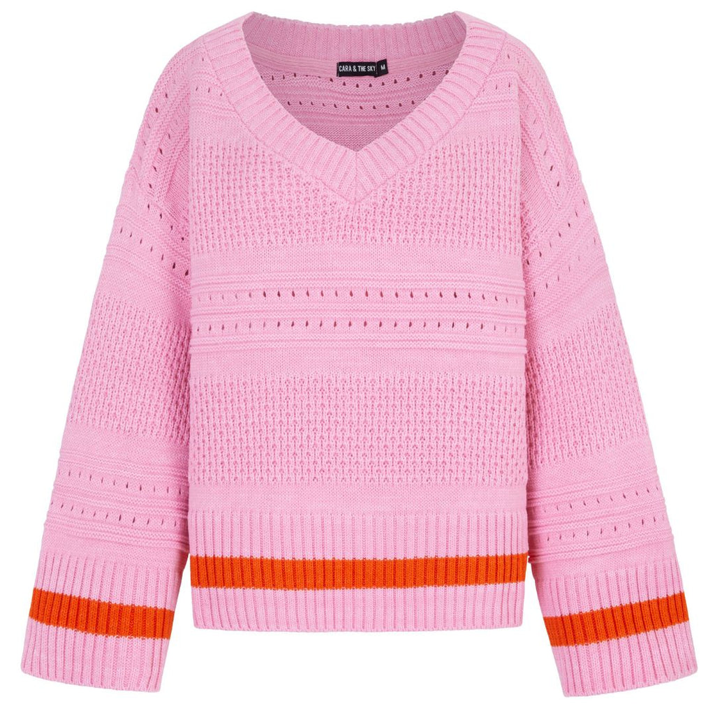 Judith Pointelle Stitch V Neck Jumper - Pink - Cara & The Sky