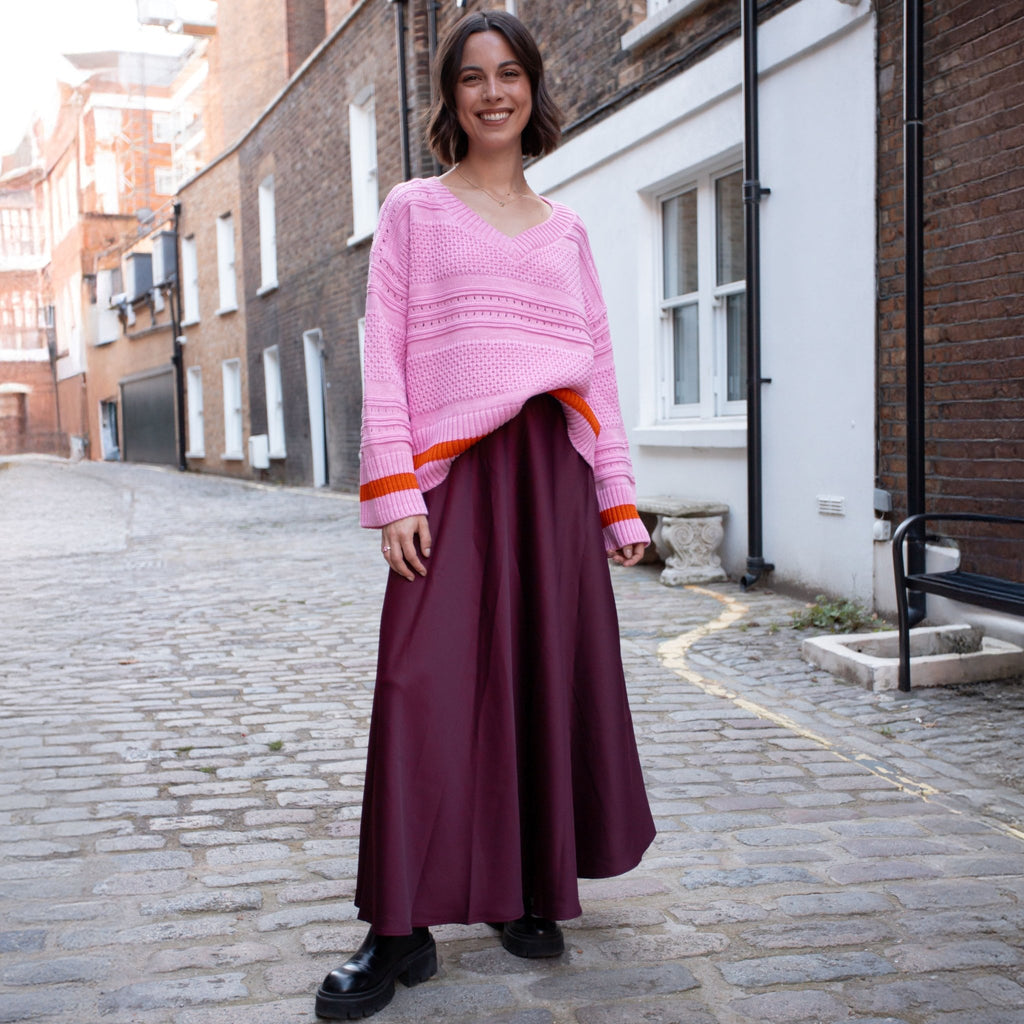 Judith Pointelle Stitch V Neck Jumper - Pink - Cara & The Sky